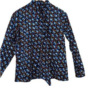 Compania  Fantastica Evil Eye Printed Blouse Top Woman XS Button Up Neck‎ Tie